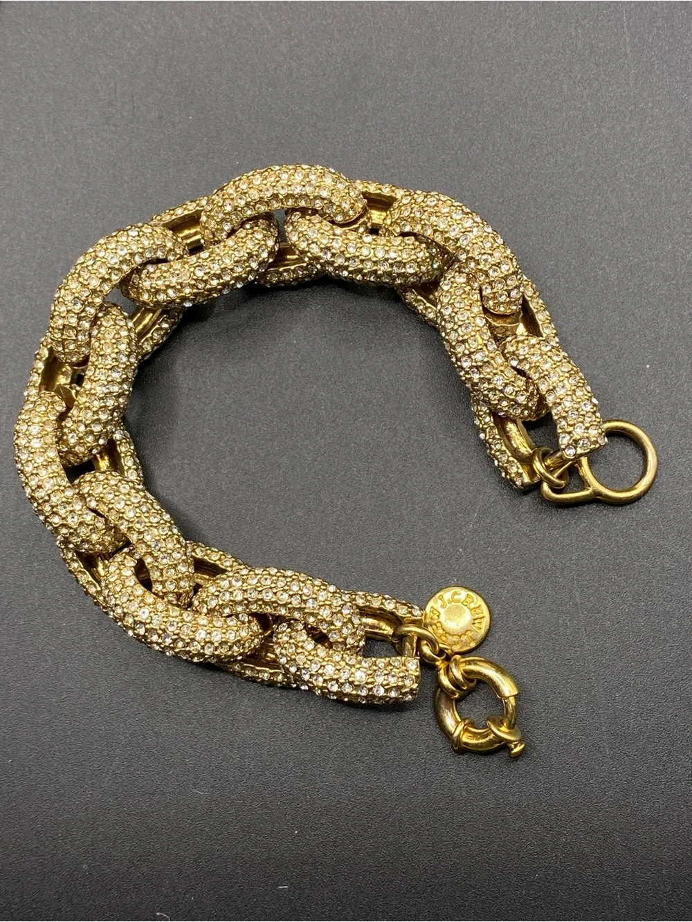 J.CREW Gild Tone Pave Crystal Link Bracelet Oversized Chunky Links